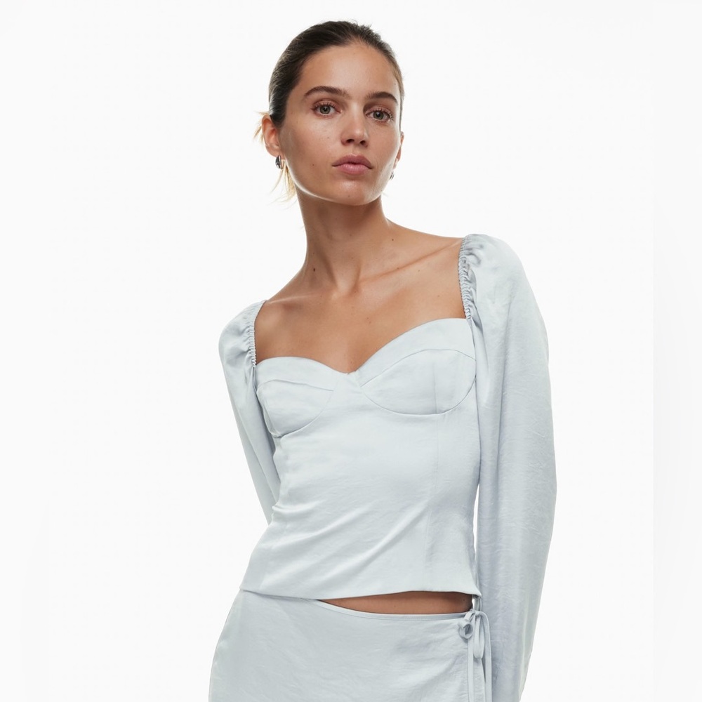 WILFRED New‎ Novella Satin Bustier Blouse in Sterling Blue Women’s size Medium